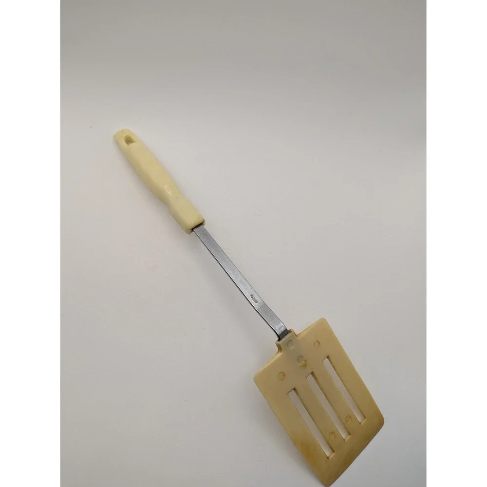 Vintage‎ Cream Nylon Slotted Spatula Turner Stainless Steel Handle Korea MCM
